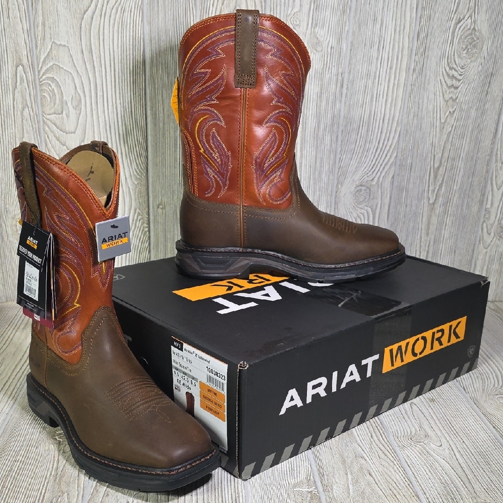 Ariat Workhog XT Cottonwood Dark Earth Brick Wide Square Toe Boots Men 9.5EE NWT